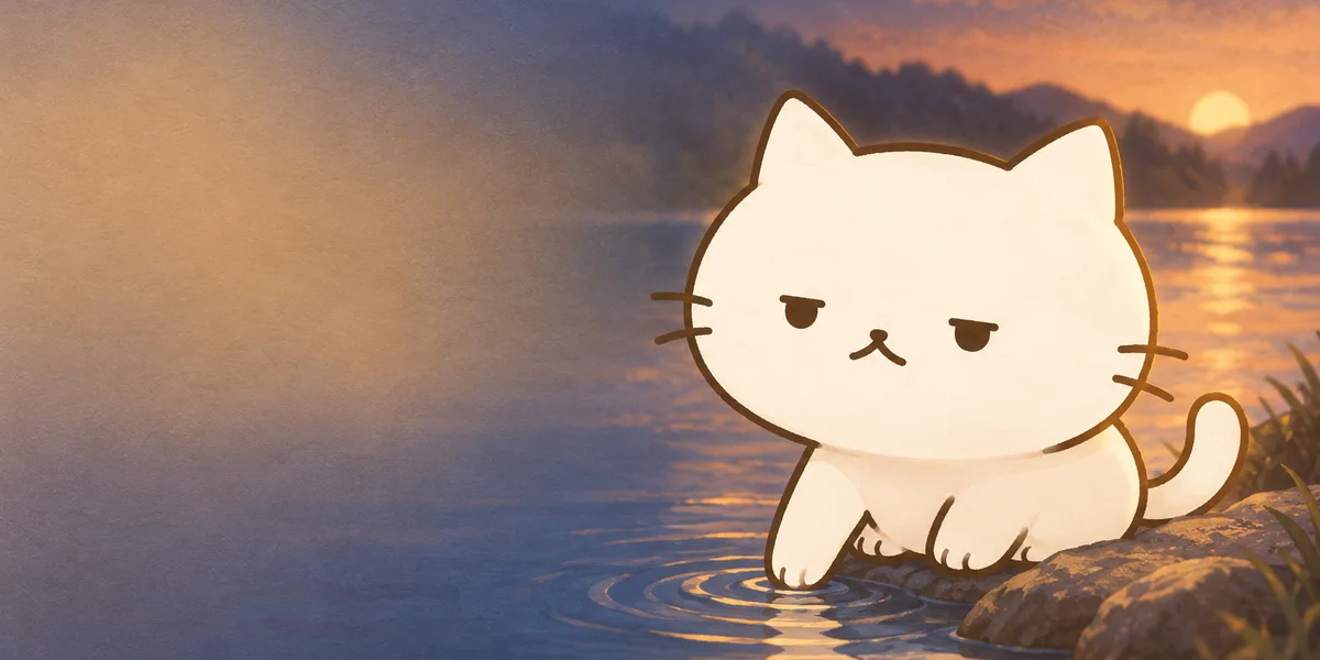 물 기운을 상징하는 소품과 함께 앉은 점냥이