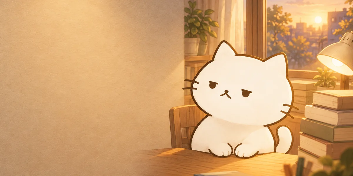 새벽 창가 책상에서 높이 쌓인 수험서 옆에 앉아 생각에 잠긴 점냥이