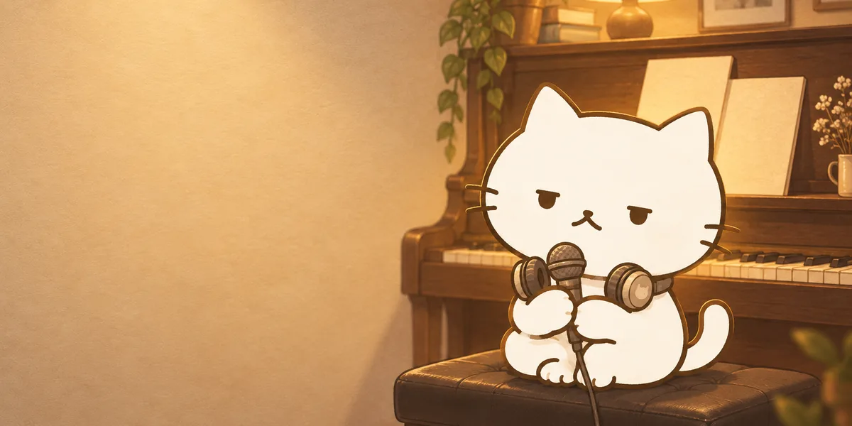 피아노 앞에서 헤드폰을 든 점냥이