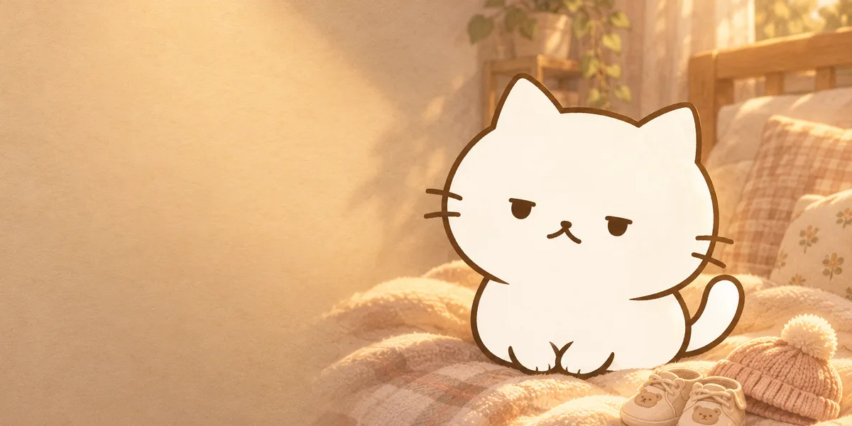 아늑한 침실에서 작은 담요 옆에 앉은 점냥이