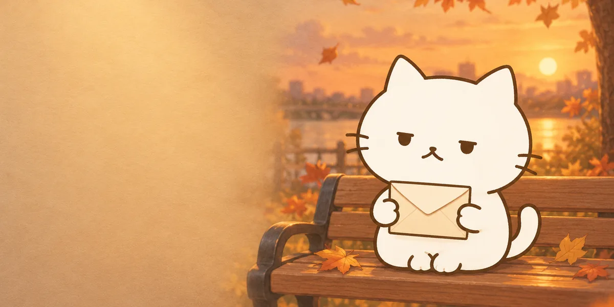 노을 지는 벤치에서 편지를 든 점냥이