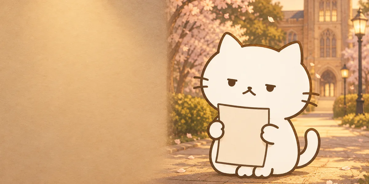 봄 캠퍼스 길에서 합격 편지를 든 점냥이