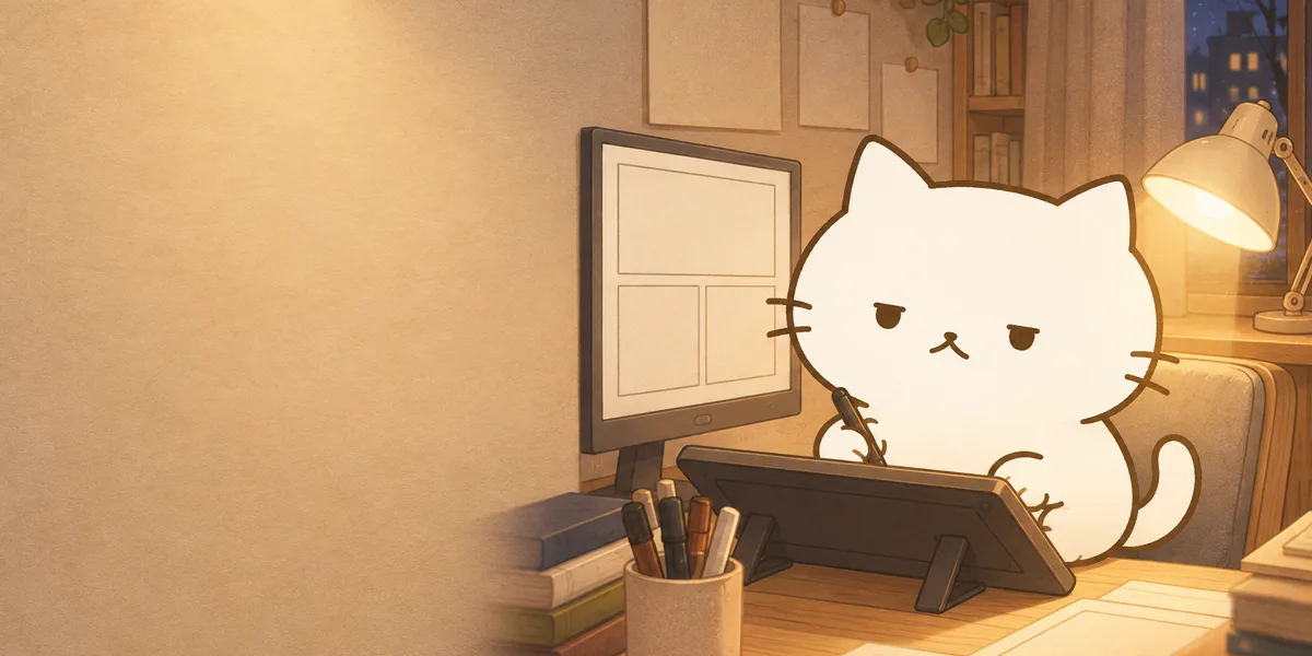 펜 태블릿으로 만화 칸을 그리는 점냥이